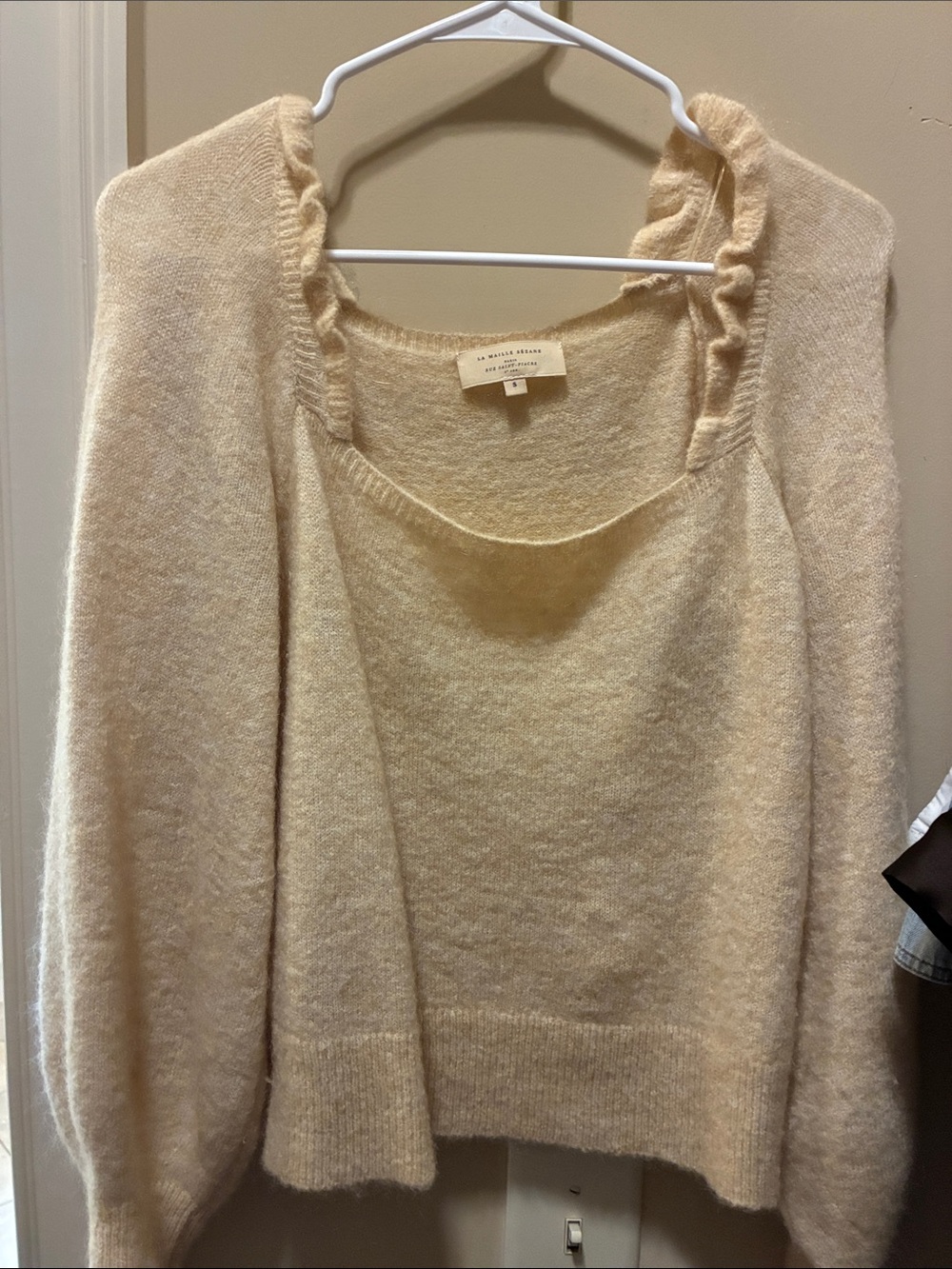 Sezane Cream Ruffle-Neck Women’s Sweater